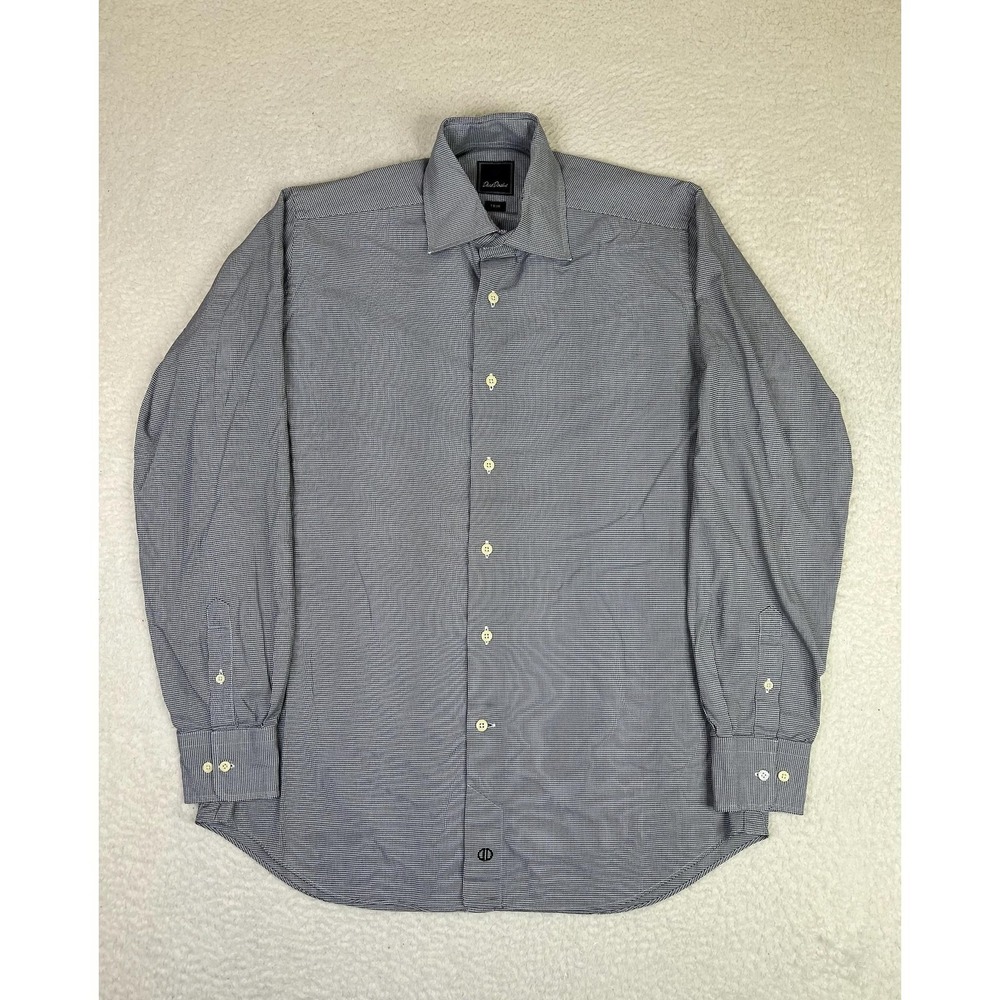 David Donahue Dress Shirt Mens 16 34/35 Gray Houndstooth Slim Fit Cotton LS‎